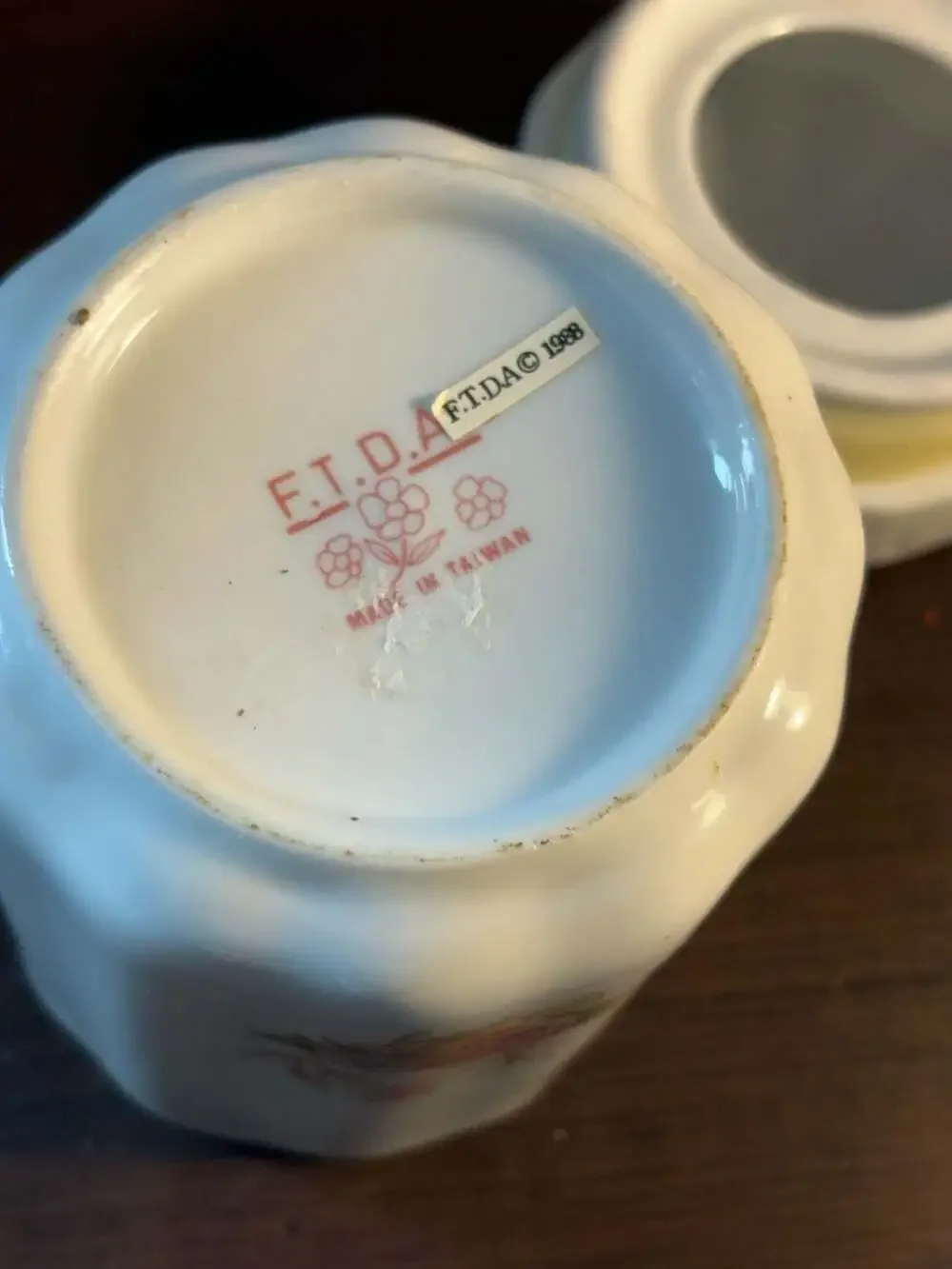 Vintage 1988 FTDA Floral Ceramic Canister with Lid and Spoon